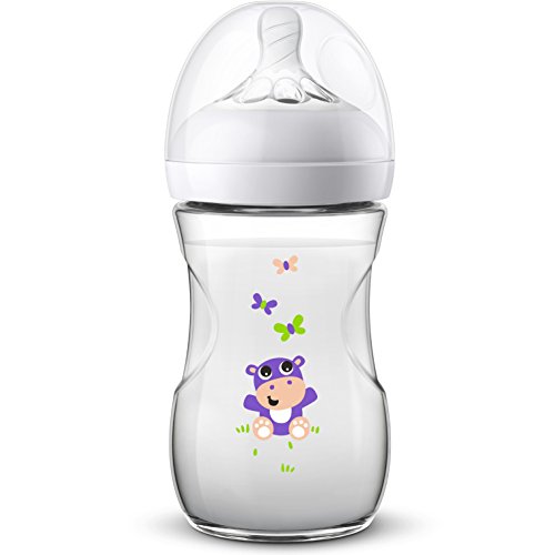 Philips Avent Biberón Natural SCF070/22 - Biberón de 260 ml con tetina con flujo para recién nacidos, diseñada para imitar el tacto del pecho, 0% BPA, 1m+, Safari Hipo