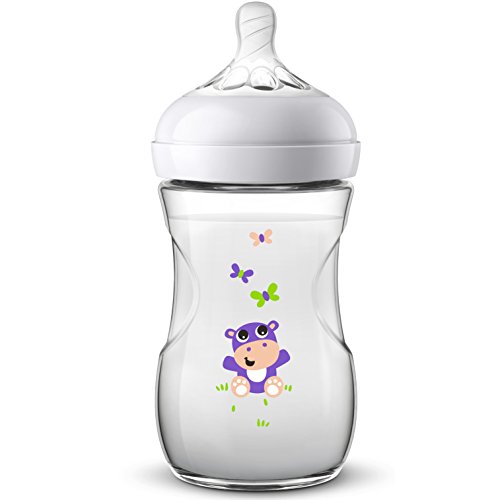 Philips Avent Biberón Natural SCF070/22 - Biberón de 260 ml con tetina con flujo para recién nacidos, diseñada para imitar el tacto del pecho, 0% BPA, 1m+, Safari Hipo