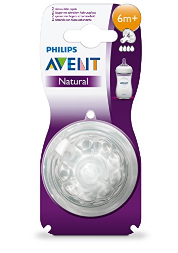 Philips Avent Natural SCF654/27 - Tetina para biberón, Silicona, flujo rapido con 4 agujeros, 6m+, paquete de 2