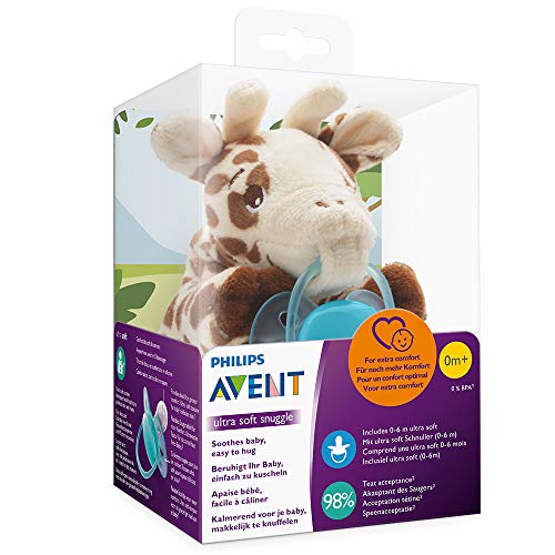 Philips Avent Peluche con chupete - Peluche de jirafa con chupete ultra soft, sin BPA, 0-6 meses