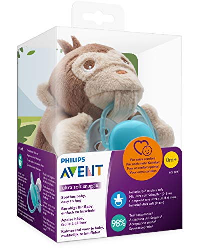 Philips Avent Peluche con chupete SCF348/12 - Peluche de mono con chupete ultra soft, sin BPA, 0-6 meses