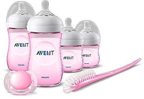 Philips Avent SCD301/03 - Set de recién nacido gama natural, 4 biberones, chupete y escobilla, rosa