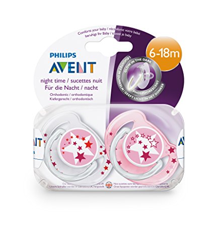 Philips Avent SCF176/24 - Set de 2 chupetes nocturnos que brillan en la oscuridad, de 6 a 18 meses, niña