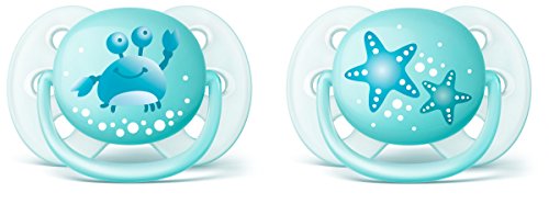 Philips Avent SCF226/20 - Pack de dos chupetes ultra suaves y flexibles, decorados, 0-6 meses, niño, color azul marino