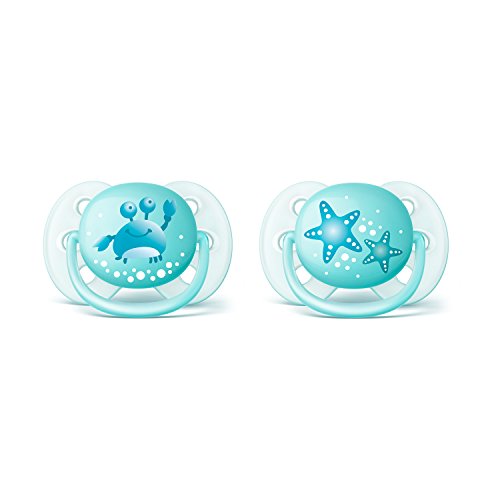 Philips Avent SCF226/20 - Pack de dos chupetes ultra suaves y flexibles, decorados, 0-6 meses, niño, color azul marino