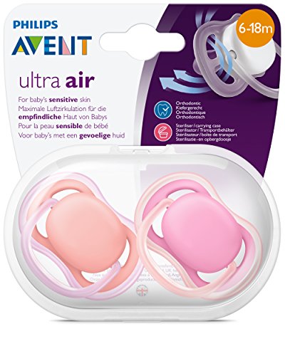 Philips Avent SCF245/22 - Pack con 2 chupetes Ultra Air lisos, de 6 a 18 meses, niña