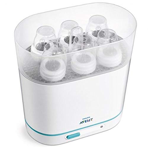 Philips Avent SCF285/02 - Esterilizador a vapor eléctrico 3 en 1 apto para biberones de cuello ancho y estrecho, ciclo de 6 minutos con desconexión automática, elimina un 99,9% de gérmenes dañinos