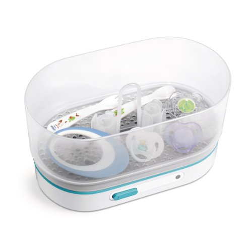 Philips Avent SCF285/02 - Esterilizador a vapor eléctrico 3 en 1 apto para biberones de cuello ancho y estrecho, ciclo de 6 minutos con desconexión automática, elimina un 99,9% de gérmenes dañinos