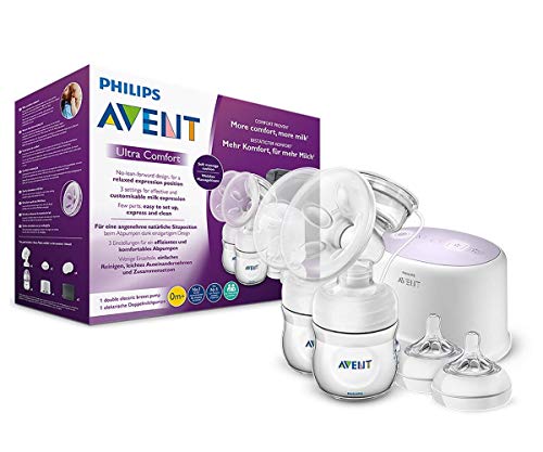 Philips Avent  SCF334/31 - Sacaleches doble silencioso, extractor de leche eléctrico, con cojín masajeador suave, biberón