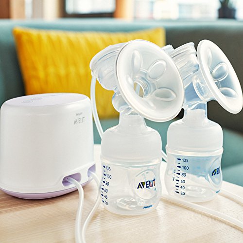 Philips Avent  SCF334/31 - Sacaleches doble silencioso, extractor de leche eléctrico, con cojín masajeador suave, biberón