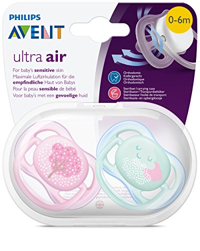 Philips Avent SCF343/20 - Pack con 2 chupetes Ultra Air decorados, de 0 A 6 meses, niña