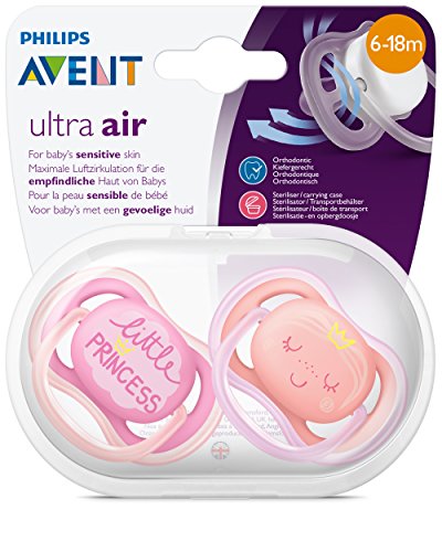 Philips Avent SCF343/22 - Pack con 2 chupetes Ultra Air decorados, de 6 a 18 meses, niña