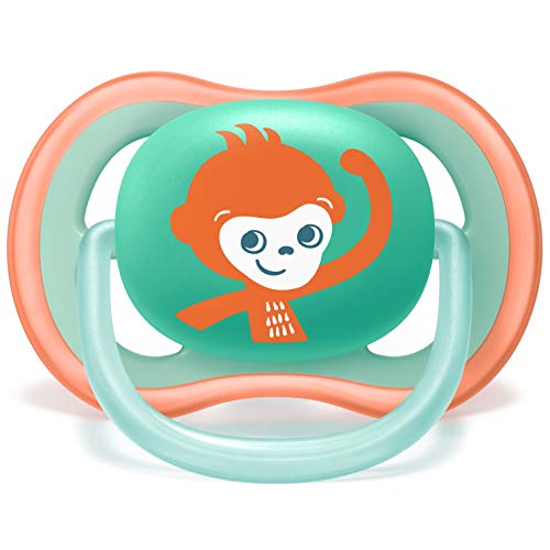 Philips Avent SCF349/21 - Pack de 2 chupetes Ultra Air, tetina extrafirme para 18m+, apta para la piel sensible, con estuche de esterilización, color verde y naranja