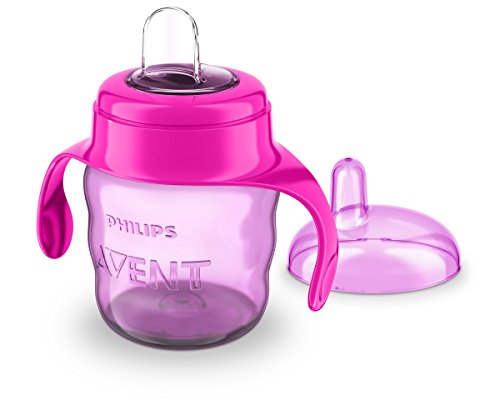 Philips Avent SCF551/03 - Vaso con boquilla de silicona para niña, válvula antigoteo, sin BPA, para bebe de 6 meses, 200 ml, color rosa