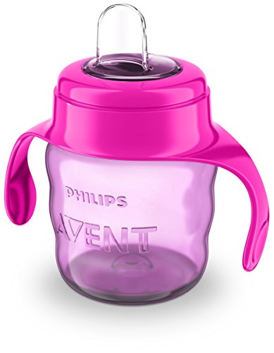 Philips Avent SCF551/03 - Vaso con boquilla de silicona para niña, válvula antigoteo, sin BPA, para bebe de 6 meses, 200 ml, color rosa