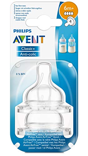 Philips Avent SCF634/27 - Tetina de silicona anti-cólicos con flujo rápido, 6m+