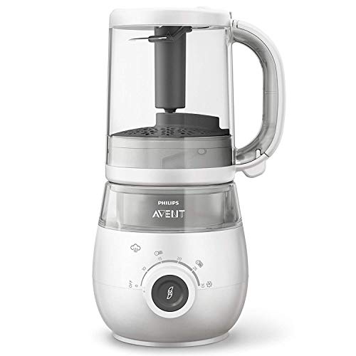 Philips Avent SCF883/01 - Procesador de alimentos para bebé 4 en 1 en color blanco: cocina a vapor, tritura, descongela y calienta en un solo recipiente