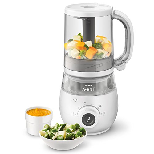 Philips Avent SCF883/01 - Procesador de alimentos para bebé 4 en 1 en color blanco: cocina a vapor, tritura, descongela y calienta en un solo recipiente