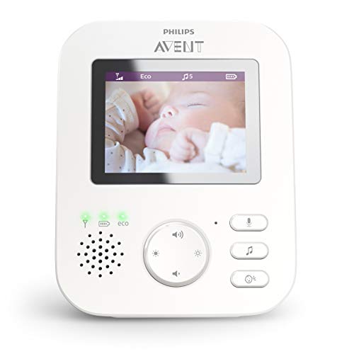 Philips Avent Vigilabebés con cámara SCD843/01 - Vigilabebés con privacidad (A-FHSS), pantalla a color 8,8 cm (3,5"), zoom x2, nanas, luz nocturna y temperatura