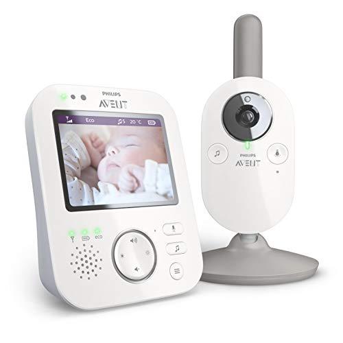 Philips Avent Vigilabebés con cámara SCD843/01 - Vigilabebés con privacidad (A-FHSS), pantalla a color 8,8 cm (3,5"), zoom x2, nanas, luz nocturna y temperatura