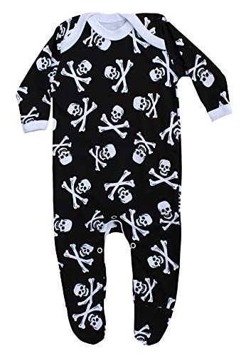 Pijama alternativo para bebé para niños o niñas | Mono pirata de calavera y huesos Jolly Roger - para baby shower, gótico ropa de bebé, o primer regalo Halloween | BABY MOO'S UK Talla:6-12 meses