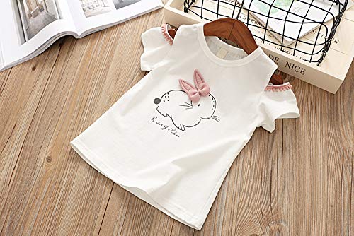 PinkLu Conejito De Manga Corta para NiñOs Sin Tirantes Falda Mullida Conjuntos De Dos Piezas De Bebé NiñA De Dibujos Animados Camiseta Tops Princesa Tul Vestido De Ropa (4~5 años/120~130cm, Blanco)