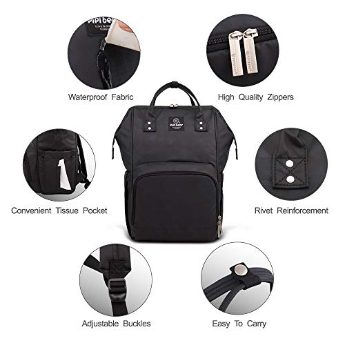 Pipibear Mochila Pañales Impermeable Bolso Cambiador Fresca Mochila Organizador Gran Capacidad (Negro)