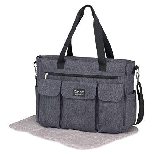 Pirulos Bolso Gemelar + Cambiador Bebé Portátil de Gran Tamaño con Diseño Denim Materiales de Alta Calidad/Bolso Carro Gemelar, Medidas 45x35x13cm Color Gris