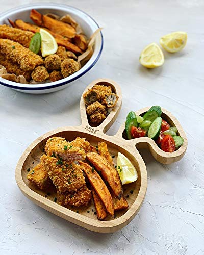 Plato con ventosa de succión para bebés y niños pequeños, queda en su sitio, hecho de bambú natural verde verde