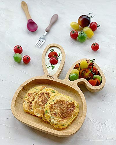 Plato con ventosa de succión para bebés y niños pequeños, queda en su sitio, hecho de bambú natural verde verde