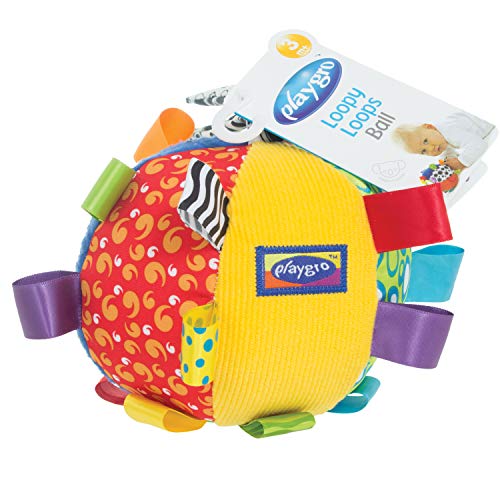 Playgro Mi Primera Pelota de Peluche, Juguete de Actividades, Desde los 3 Meses, Loopy Loops, Multicolor, 40079