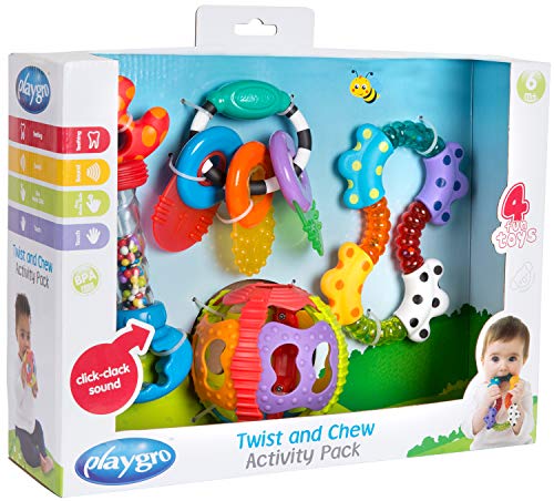 Playgro Set de Juegos Educativos con Sonajeros y Mordedores, 4 Piezas, A partir de los 6 meses, Multicolor, 40197