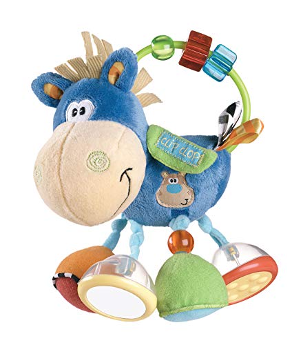 Playgro Sonajero Multiactividades Caballo, Desde los 3 Meses, Sin BPA, Playgro Activity Rattle Clip Clop, Azul/Multicolor, 40016