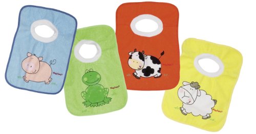 Playshoes 507142 - Pack de 4 baberos con imágenes divertidas de animales, 27 x 27 cm, multicolores