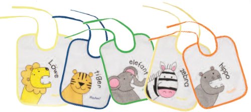 Playshoes 507145 - Pack de 5 baberos con imágenes divertidas de animales, 25 x 20 cm, multicolores