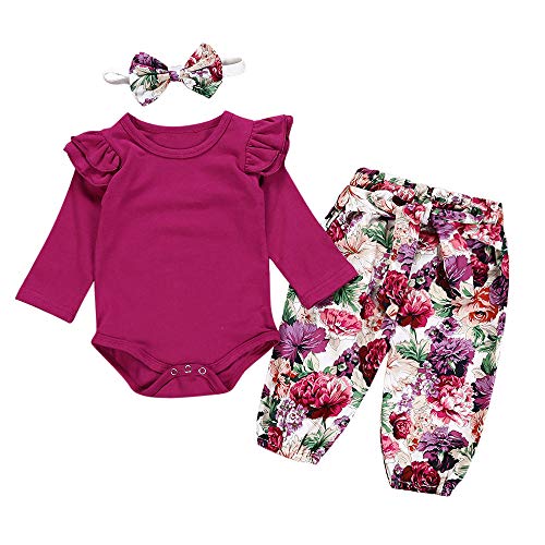 Poachers Ropa Bebé Niña Invierno en Oferta 3 pcs/Conjuntos Bebé Niña Recién Nacido 3 a 24 Meses Otoño Pijama Peleles Mono Body Bebé Manga Larga Primavera + Pantalones Flor + Venda