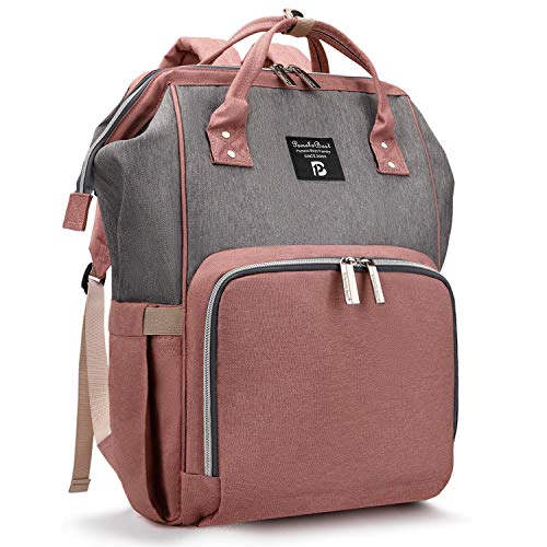 Pomelo Best Mochila de Pañales y Biberones,Isoterma (biberones),Impermeable,Gran Capacidad y Compartimiento múltiple,mochila cambiador pañales puede Colgarse Sobre la Silla de Bebés (Rosa y Gris)