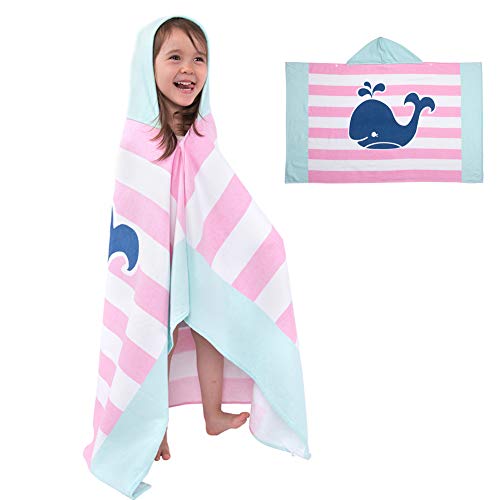 Poncho Baño de Toalla con Capucha Niños Albornoz Toalla de Playa de Algodón Natación para Niñas Niños Bebé Dibujos Animados (Ballena)