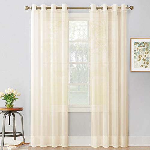 PONY DANCE Cortinas Infantiles Beige con Ojales - Visillos Largos Salon Cocina Ventana Separador Ambientes para Oficina Comedor Habitacion, 2 Paneles, 140 x 245 cm (An x Al)