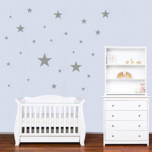 PREMYO 25 Estrellas Pegatinas Pared Infantil - Vinilos Decorativos Habitación Bebé Niños - Fácil de Poner Gris