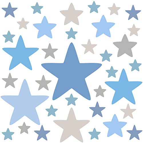 PREMYO 36 Estrellas Pegatinas Pared Infantil - Vinilos Decorativos Habitación Bebé Niños - Fácil de Poner Azul Pastel