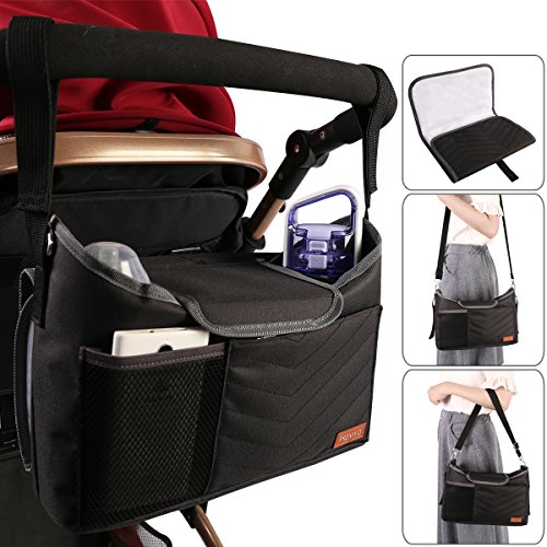 PREMYO Bolso Carrito Bebé Universal - Práctico Organizador Silla de Paseo Multifunctional con Cambiador Bandolera Negro