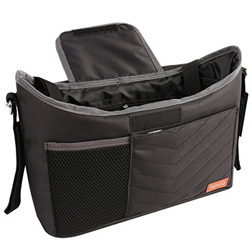 PREMYO Bolso Carrito Bebé Universal - Práctico Organizador Silla de Paseo Multifunctional con Cambiador Bandolera Negro