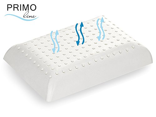 Primo Line Almohada de Látex Bebé 30x50 Altura 6,5cm con Funda de Algodón 100%, Fabricado en la UE