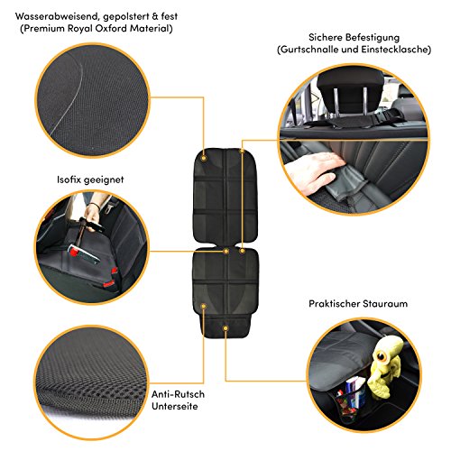 Protector de Asientos Automotrices (Material Premium Royal Oxford) - Isofix – Protege la Tapicería de los Asientos Infantiles – Resistente al Agua, Acolchado, con Bolsillos de Almacenamiento