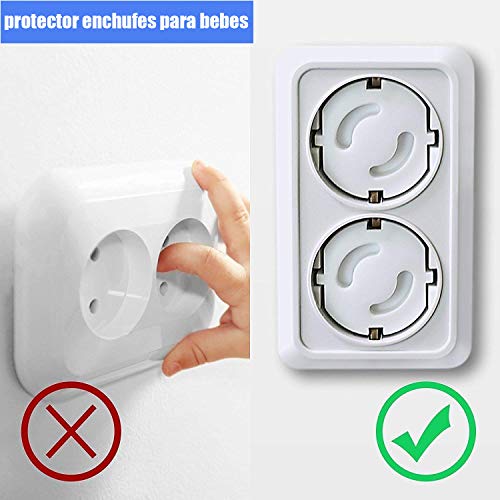 Protector Enchufes Seguridad Infantil Con Mecanismo De Giro Y Adhesivo 3M enchufe Copia de seguridad para bebés y niños Seguridad Infantil Protector de Enchufe, 20 Piezas, Blanco