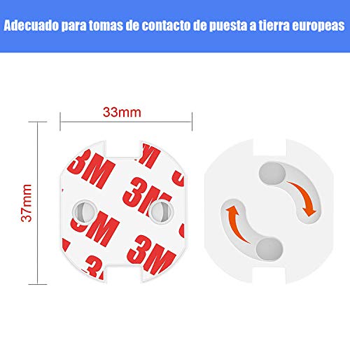 Protector Enchufes Seguridad Infantil Con Mecanismo De Giro Y Adhesivo 3M enchufe Copia de seguridad para bebés y niños Seguridad Infantil Protector de Enchufe, 20 Piezas, Blanco