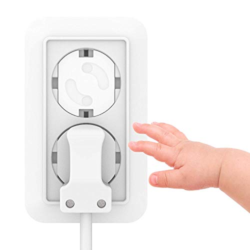 Protector Enchufes Seguridad Infantil Con Mecanismo De Giro Y Adhesivo 3M enchufe Copia de seguridad para bebés y niños Seguridad Infantil Protector de Enchufe, 20 Piezas, Blanco