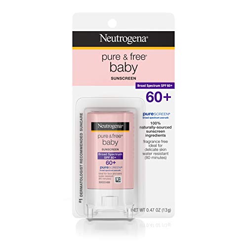 Protector solar mineral para bebé Neutrogena Pure & Free con amplio espectro SPF 60 y óxido de zinc, resistente al agua, hipoalergénico, sin aceite y sin PABA, 0,47 onzas