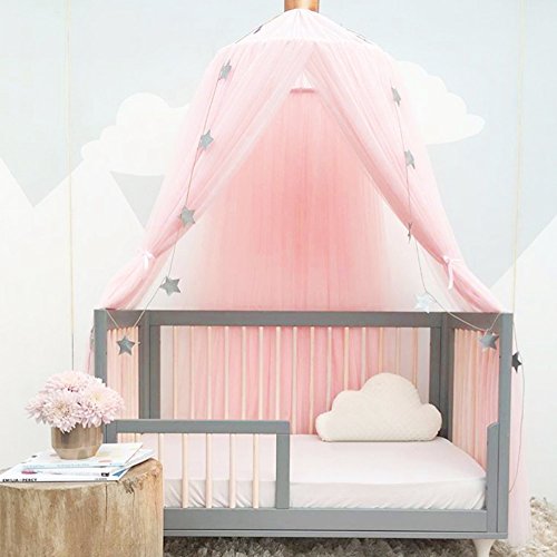 Pueri Mosquiteras para Cama Mosquitera para Cuna de Bebés Infantil Habitación de Juego con Encaje para Niños Niñas Cortina con Cúpula Redonda